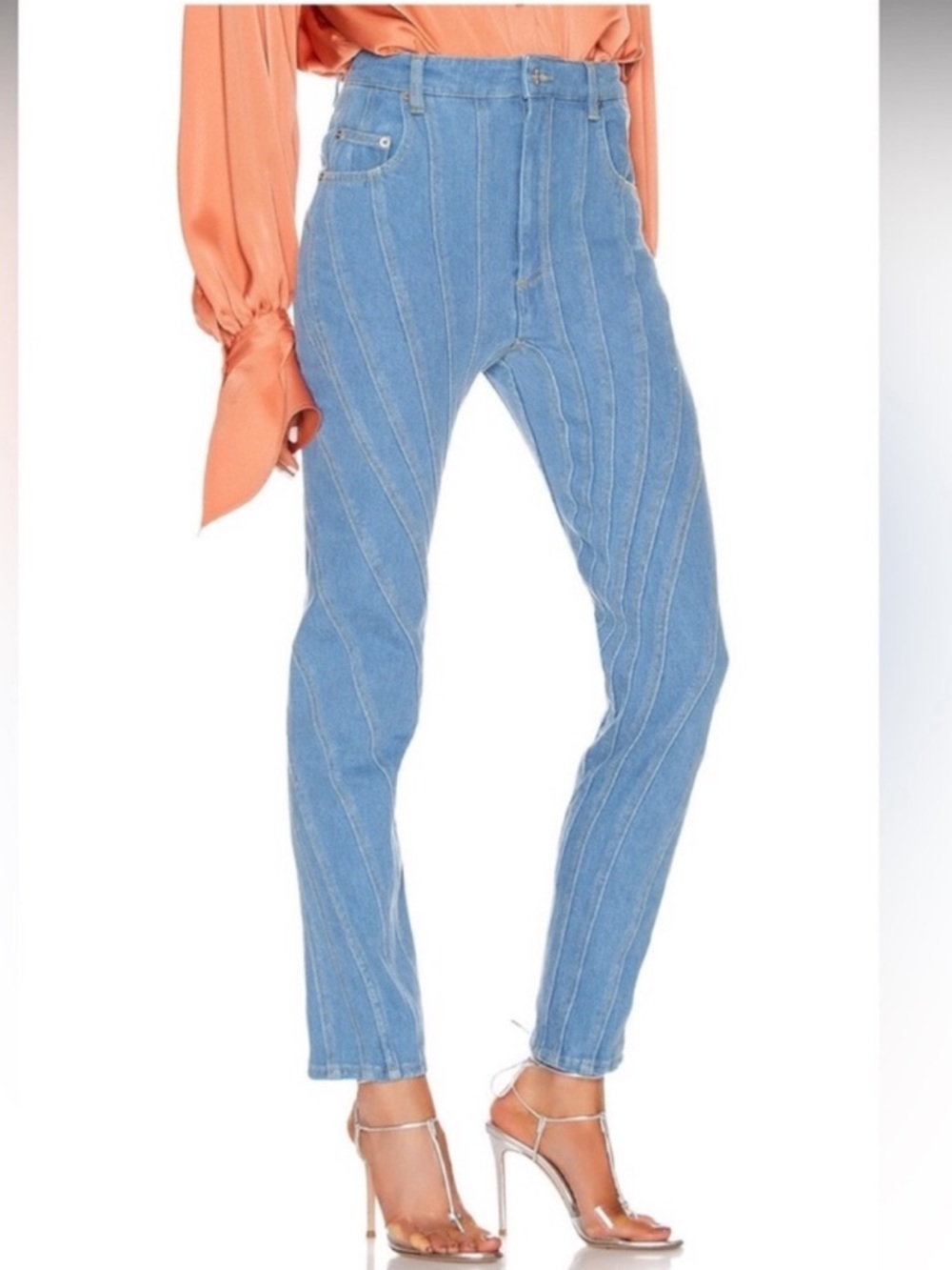 Mugler Spiral Light Blue High-Rise Jeans FR36 US4 $850